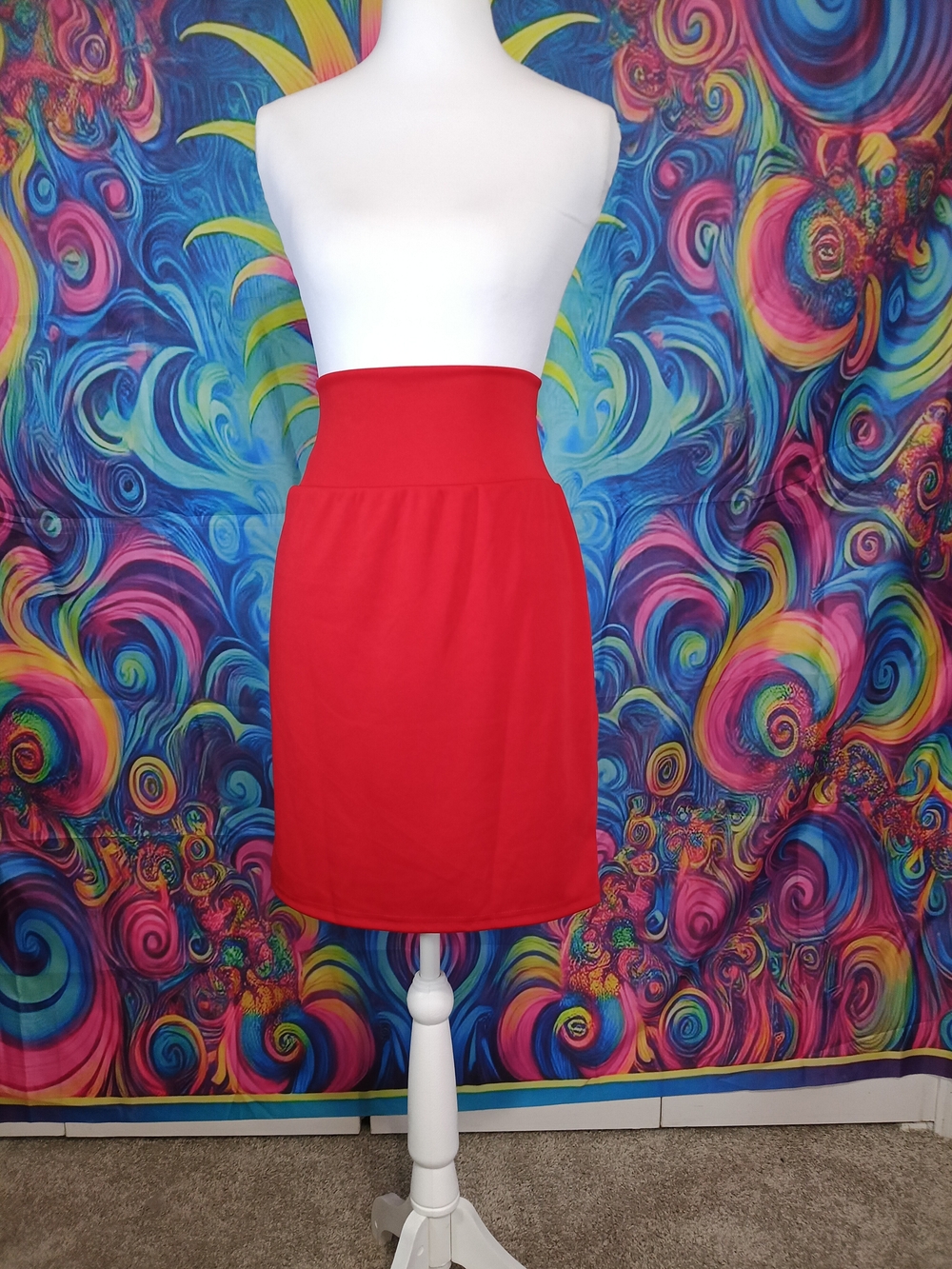 Classic Red High-Waist Pencil Skirt - Unbranded